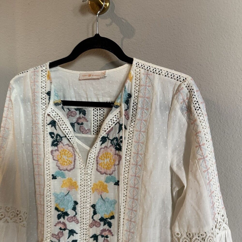 Tory Burch Embroidered Crotched Boho Hippie Tunic Mini Dress Women Size Small - Picture 3 of 9